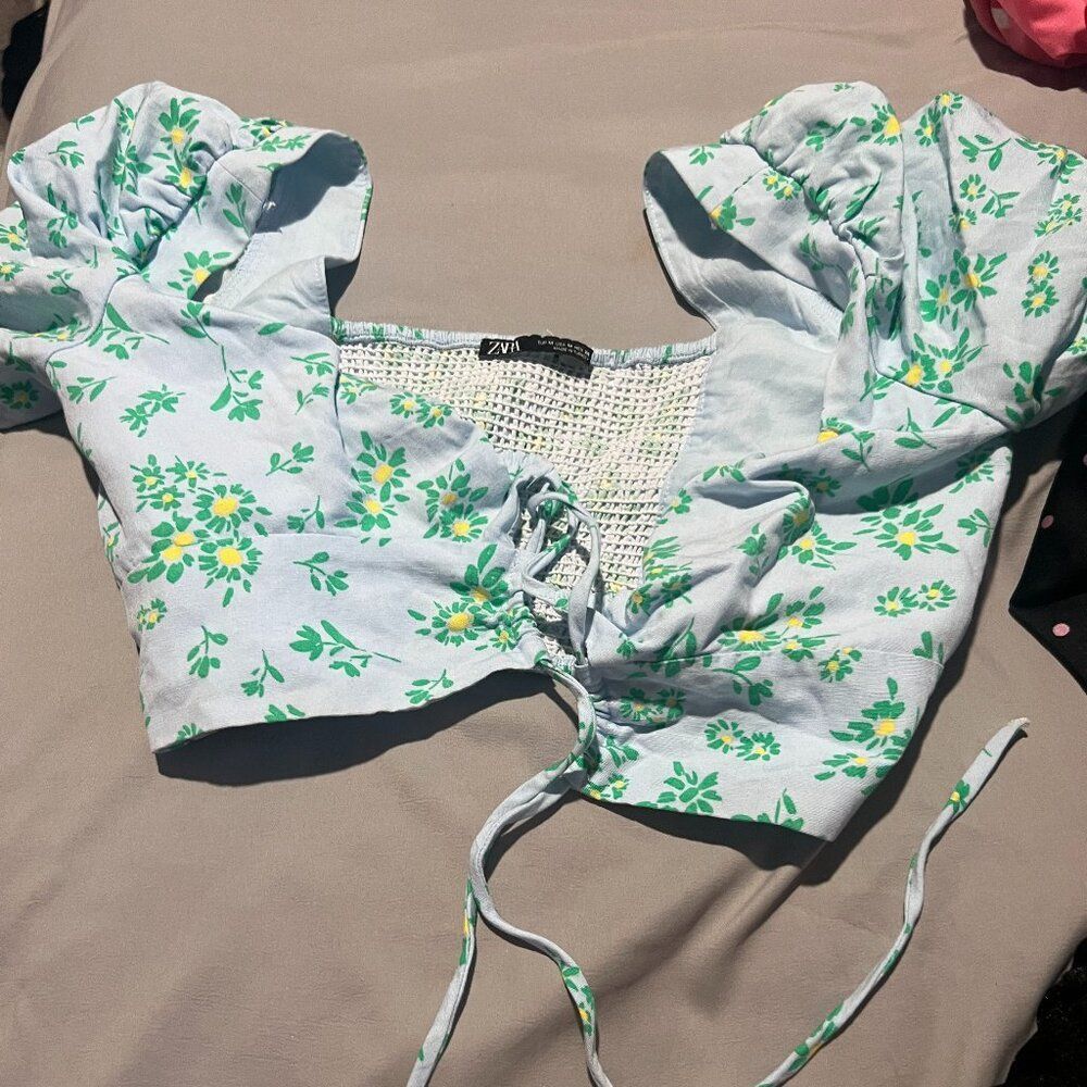 NWT Zara DAISY Floral LINEN BLEND CROP TOP Floral‎ Summer Bra Bralette Festival - Picture 4 of 10